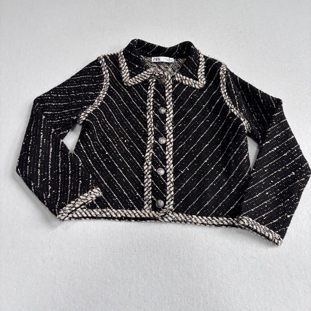 Zara Knit Tweed Jacket Women's S Black White Soft Old Money Blogger Fave NWT
